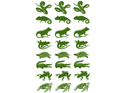 Turtle Frog Lizard Snake 24 pcs 1 Inch Green Fused Glass Decals