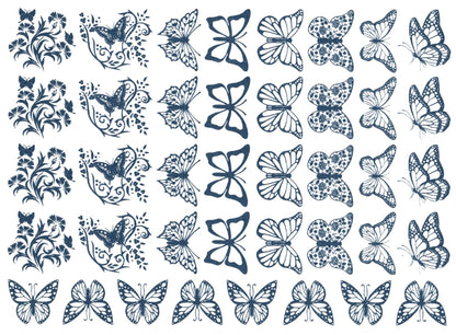 Butterfly Fancy 40 pcs 1 Inch Blue Fused Glass Decals