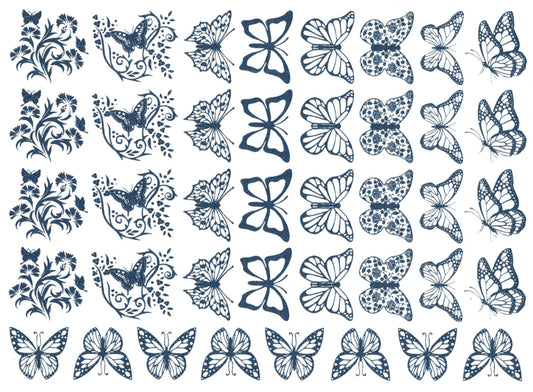 Butterfly Fancy 40 pcs 3/4" to 1" Blue Fused Glass Decals