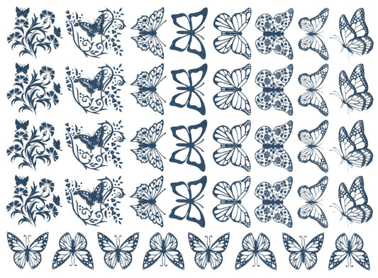 Butterfly Fancy 40 pcs 1 Inch Blue Fused Glass Decals