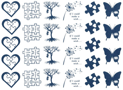 Autism Awareness 26 pcs 1 Inch Blue Fused Glass Decals