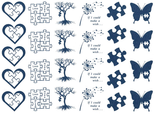 Autism Awareness 26 pcs 1 Inch Blue Fused Glass Decals