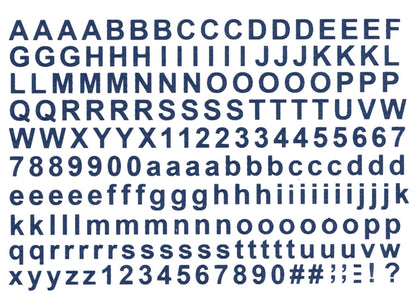 Block Font Alphabet 197 Pcs 1/4 Inch tall Blue Fused Glass Decals