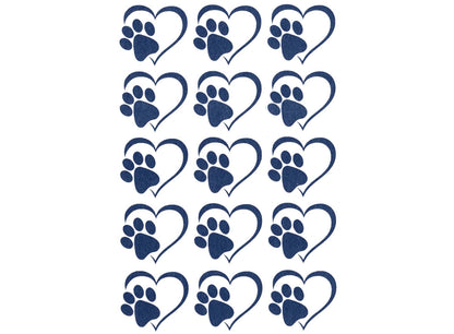 Heart Paw Print 15 pcs 1 Inch Blue Fused Glass Decals
