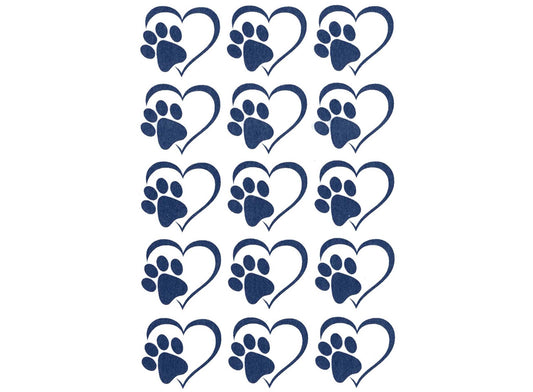 Heart Paw Print 15 pcs 1 Inch Blue Fused Glass Decals