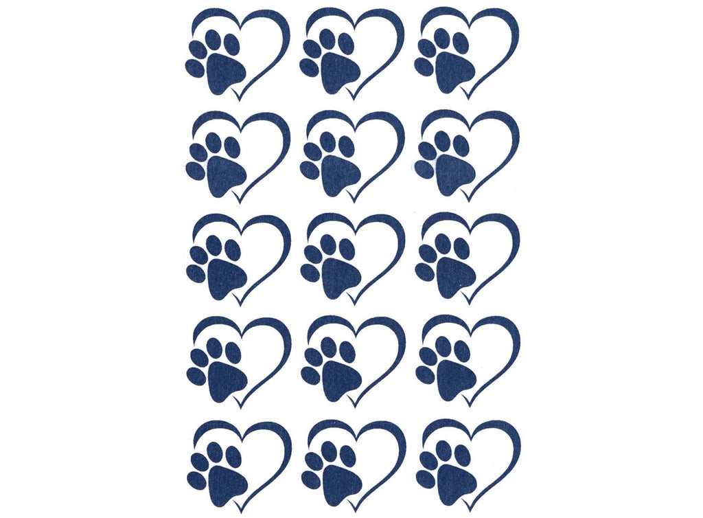 Heart Paw Print 15 pcs 1" Blue Fused Glass Decals