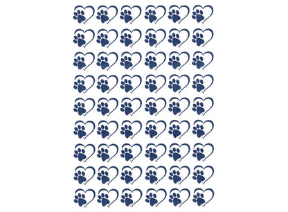 Heart Paw Print 54 pcs 1/2 Inch Blue Fused Glass Decals