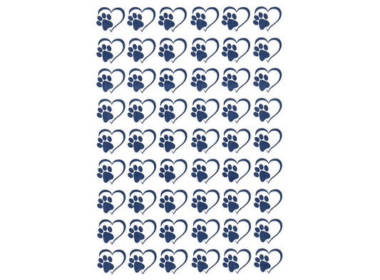 Heart Paw Print 54 pcs 1/2 Inch Blue Fused Glass Decals