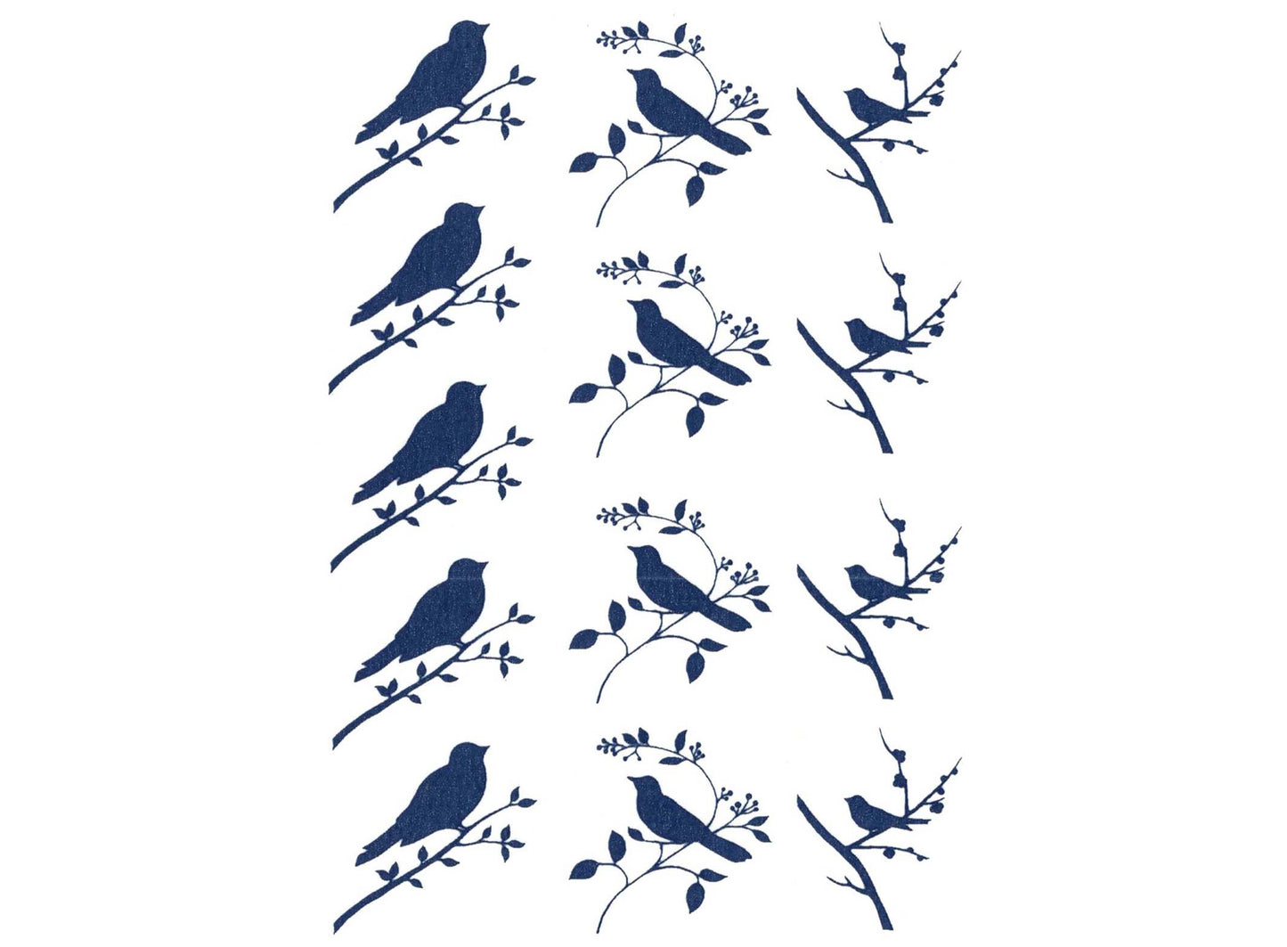 Bird On Branch 13 Pcs 1-1/8" Blue Fused Glass Decals