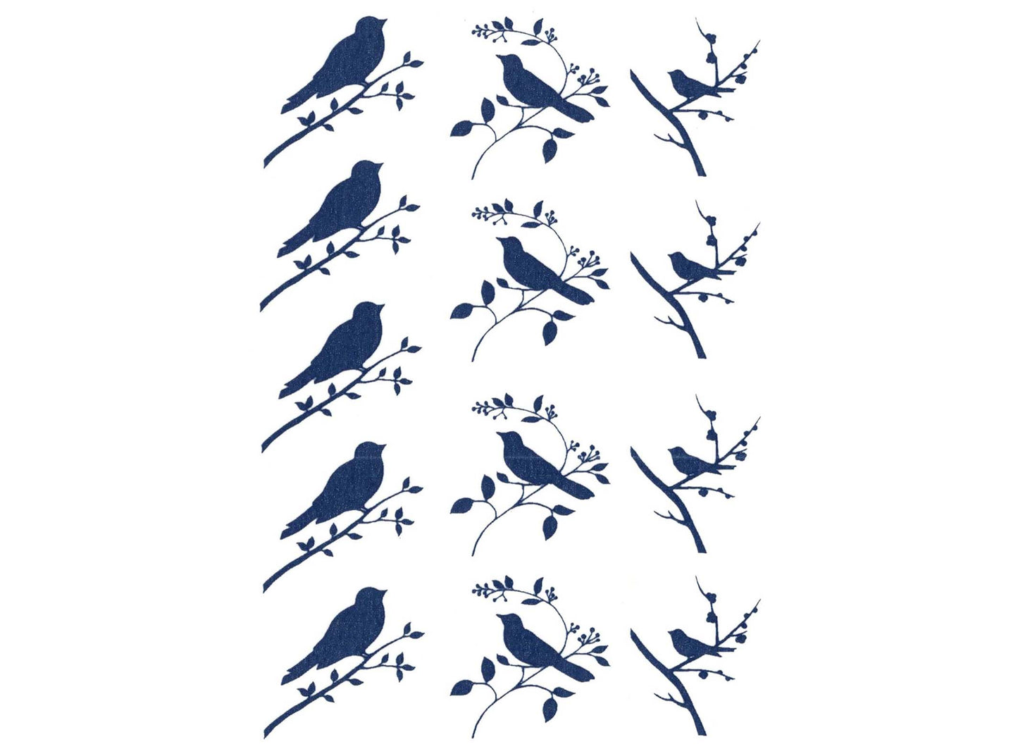 Bird On Branch 13 pcs 1 Inch Blue Fused Glass Decals