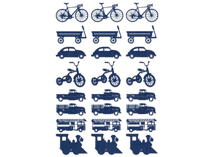 Bike Wagon Truck Train 24 Pcs 1 Inch Blue Fused Glass Decals