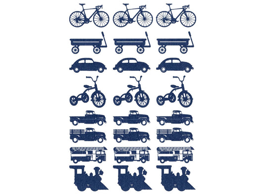 Bike Wagon Truck Train 24 Pcs 1 Inch Blue Fused Glass Decals