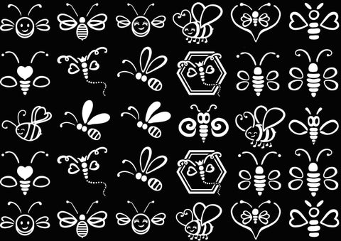 Baby Bumble Bees 30 pcs 1" White Fused Glass Decals