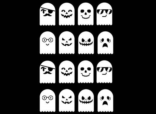 Halloween Ghastly Ghosts 16 pcs White Fused Glass Decals