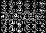 Christmas Rounds 31 pcs 1" White Fused Glass Decals
