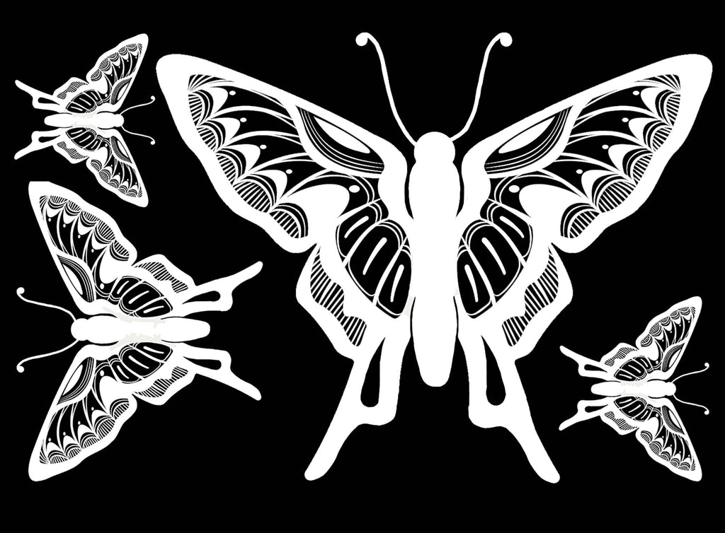 Butterfly Large Bold 4 Pcs White Fused Glass Decals