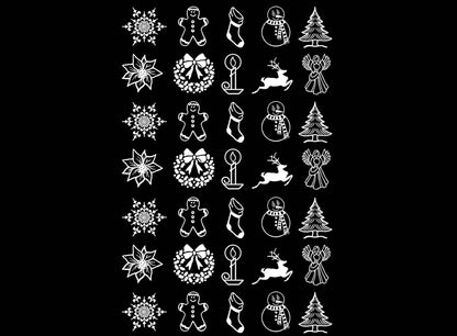 Christmas Bits 35 pcs 0.65 Inch White Fused Glass Decals