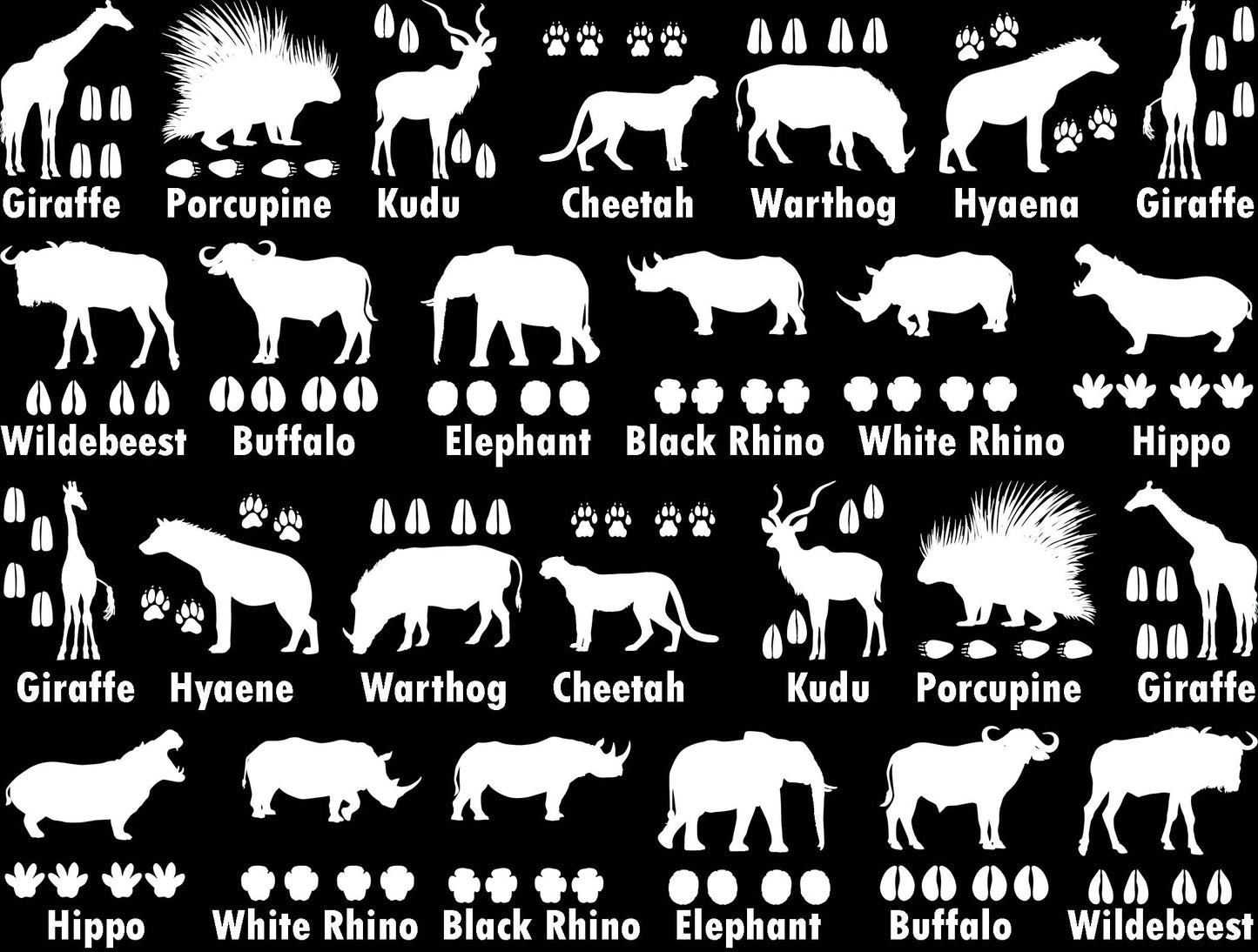 African Animal Tracks 26 pcs White Fused Glass Decals