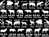 African Animal Tracks 26 pcs 1" White Fused Glass Decals