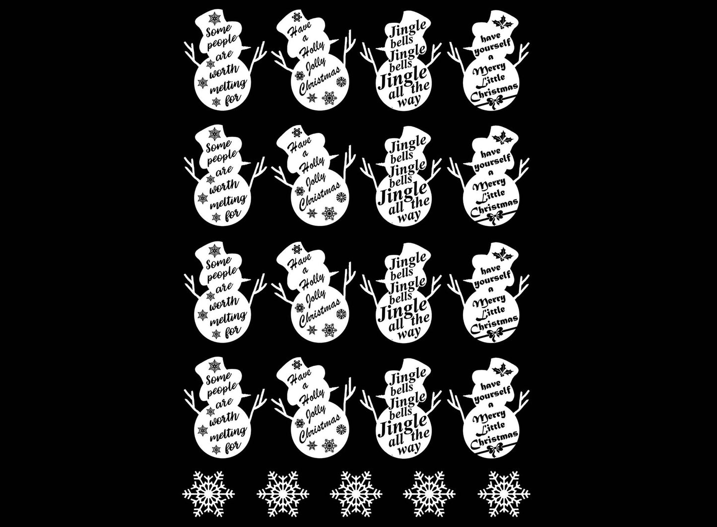 Christmas Snowman 21 pcs 1 Inch White Fused Glass Decals