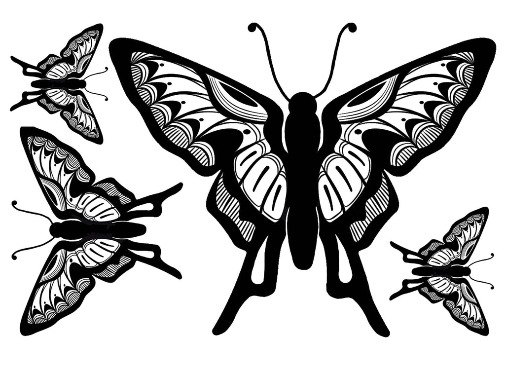 Butterfly Large Bold 4 Pcs 4" X 3-1/4" Black Fused Glass Decals
