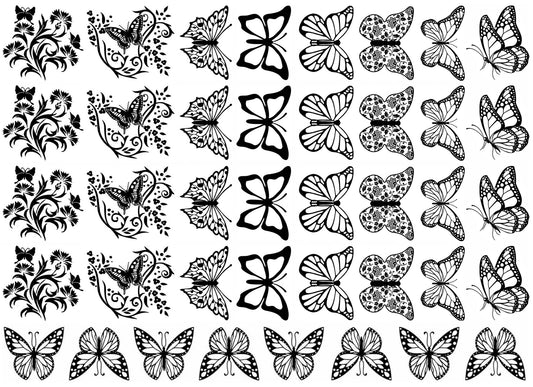 Butterfly Fancy 40 pcs 3/4" to 1" Black Fused Glass Decals