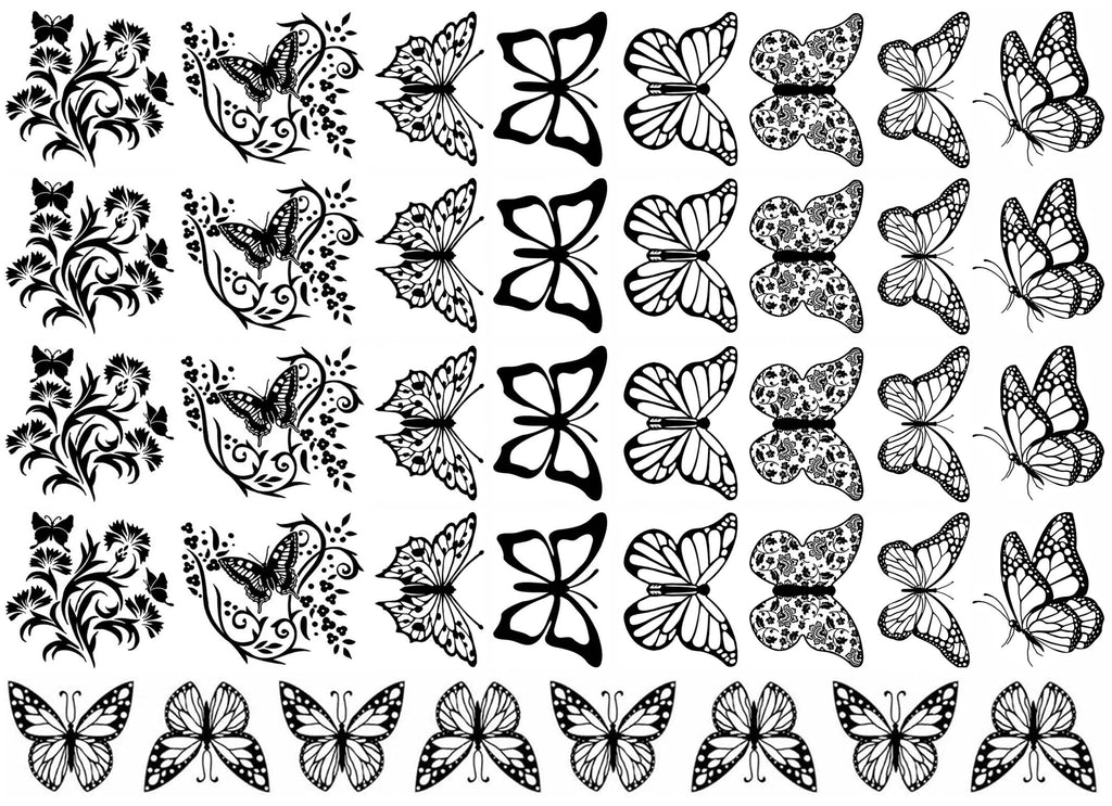 Butterfly Fancy 40 pcs 3/4" to 1" Black Fused Glass Decals