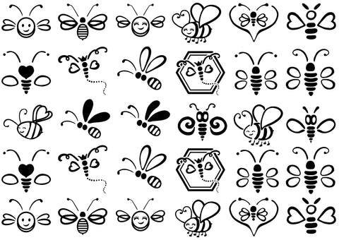 Baby Bumble Bees 30 pcs 1" Black Fused Glass Decals