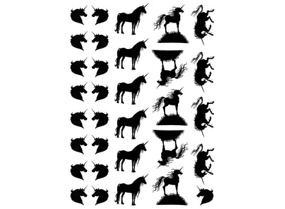 Unicorn Variety 32 pcs 0.5 to 1 Inch Black Fused Glass Decals