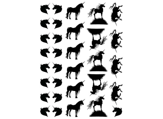 Unicorn Variety 32 pcs 0.5 to 1 Inch Black Fused Glass Decals