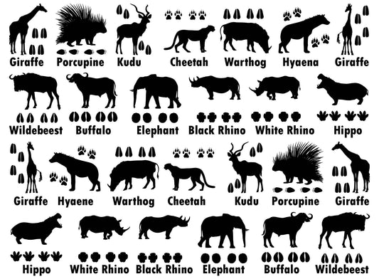 African Animal Tracks 26 pcs 1" Black Fused Glass Decals