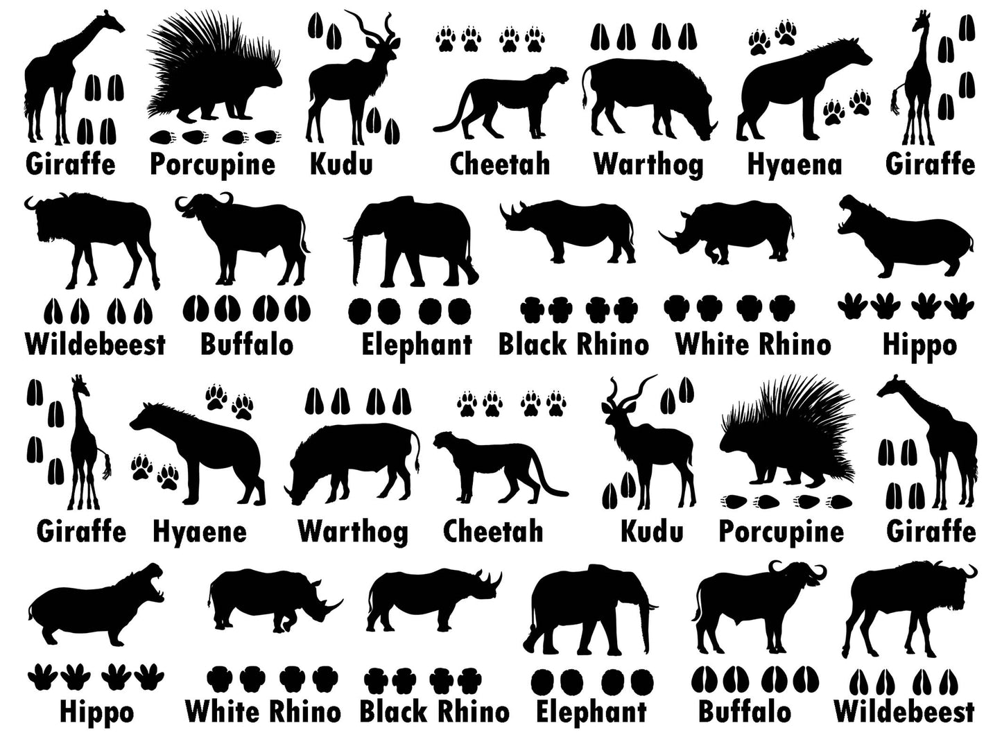 African Animal Tracks 26 pcs 1 Inch Black Fused Glass Decals