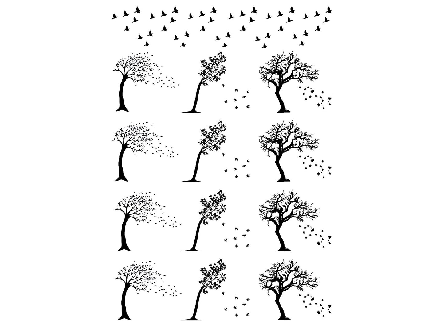 Windy Trees 12 pcs 1 Inch Black Fused Glass Decals