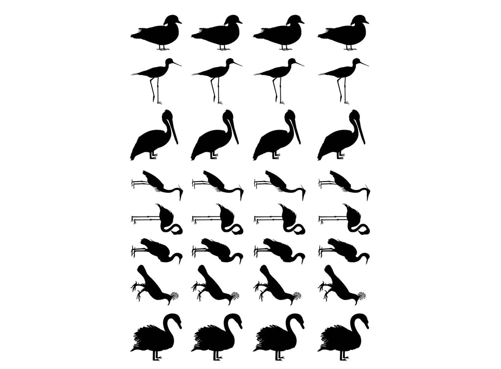 Ducks and Birds 32 pcs 3/4" Black Fused Glass Decals