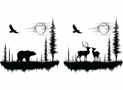 Moon Valley Bear Deer 2 pcs 4 Inch Black Fused Glass Decals
