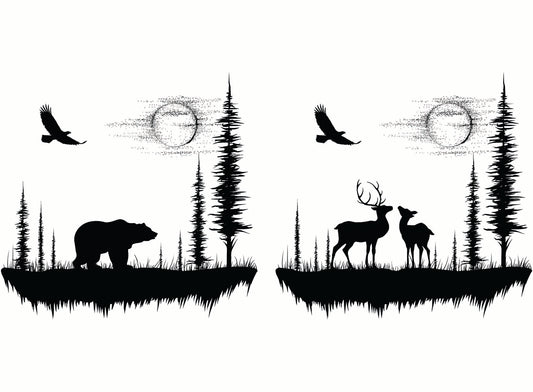 Moon Valley Bear Deer 2 pcs 4 Inch Black Fused Glass Decals
