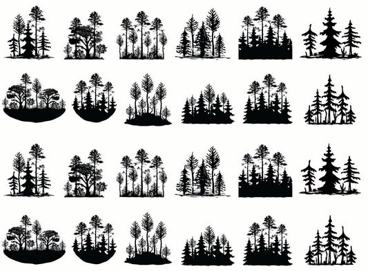 Forest Scenes 24 pcs 1 Inch Black Fused Glass Decals