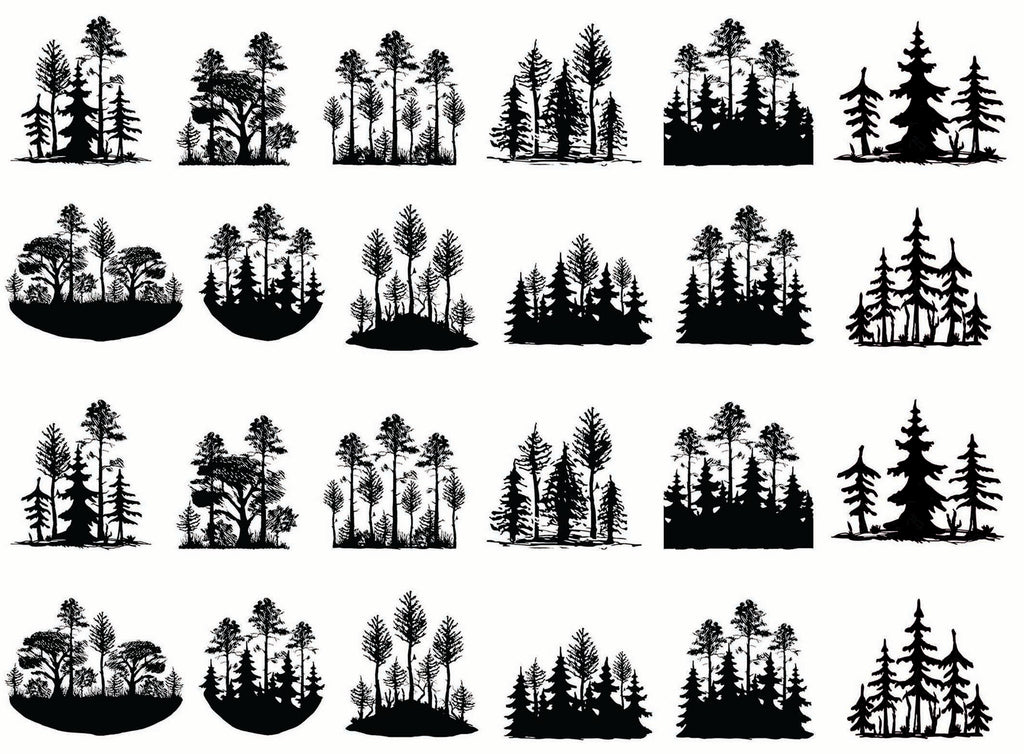 Forest Scenes 24 pcs 1" Black Fused Glass Decals