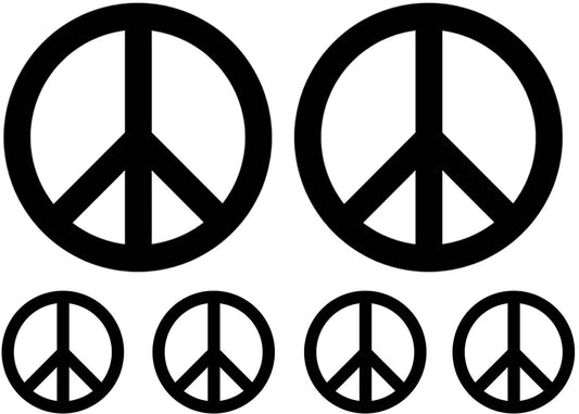 Peace Sign 6 pcs 1.5 to 3.25 Inch Black Fused Glass Decals