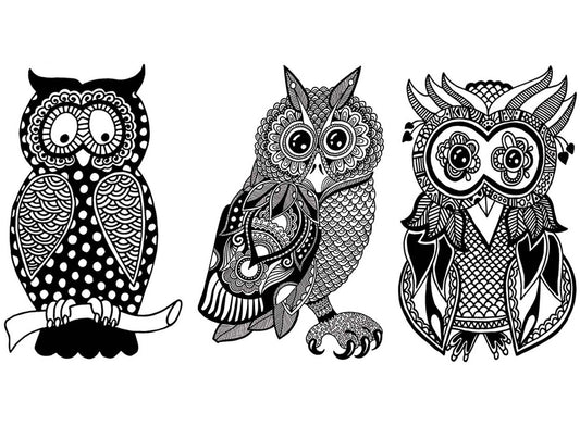 Wise Owls 3 pcs 3 Inch Black Fused Glass Decals