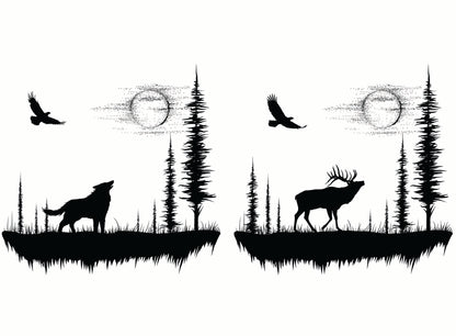 Moon Valley Elk Wolf 2 pcs 4 Inch Black Fused Glass Decals