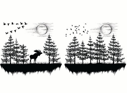 Moon Valley Moose Forest 2 pcs 4 Inch Black Fused Glass Decals