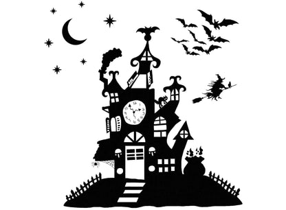 Halloween Haunted House 2 pcs 4 Inch Black Fused Glass Decals
