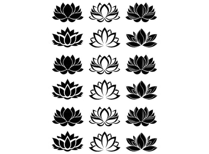Lotus Flower 18 pcs 1 Inch Black Fused Glass Decals