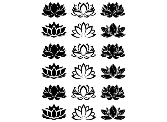 Lotus Flower 18 pcs 1 Inch Black Fused Glass Decals