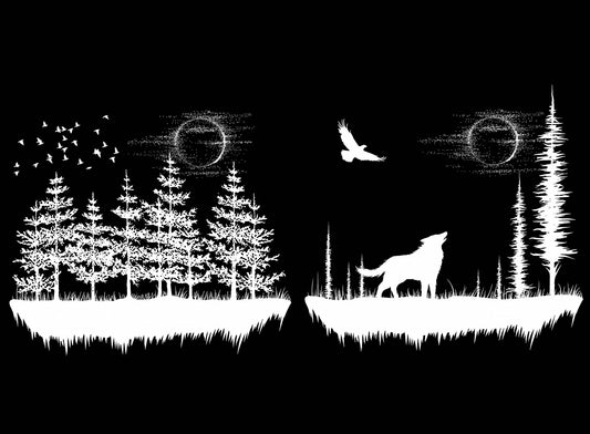 Moon Valley Wolf Forest 2 pcs 4 Inch White Fused Glass Decals