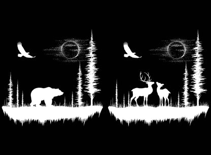 Moon Valley Bear Deer 2 pcs 4 Inch White Fused Glass Decals