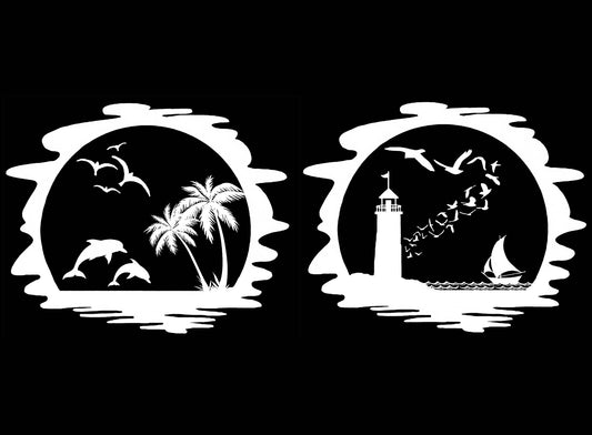 Tropical Ocean Scenes 2 pcs 4 Inch White Fused Glass Decals