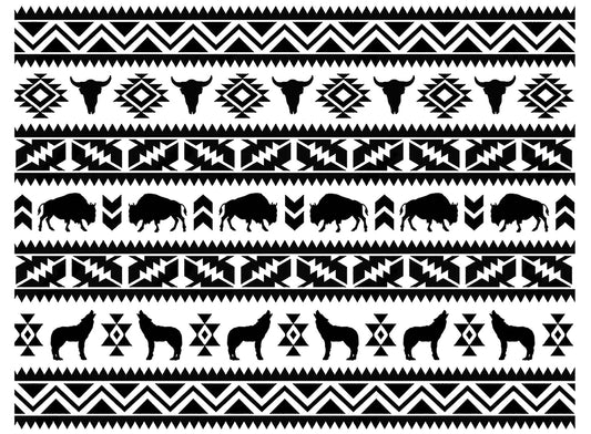 Southwest Bison Coyote Stripe 1 pc 5 x 7 Inch Black Fused Glass Decal