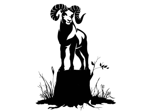 Big Horn Sheep Tree Stump 2 pcs 4 Inch Black Fused Glass Decals